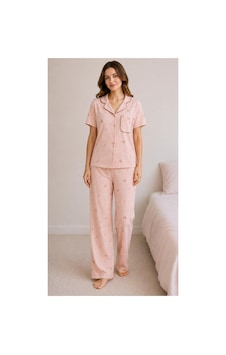 Pijamask Kadın Kısa Kollu Pamuklu Pijama Takım Pembe Pijamask Kadın Kısa Kollu Pamuklu Pijama Takım Pembe