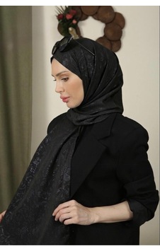 Flora Tekstil Çiçekli Desen İnce Medine İpeği Jakar Şal Siyah Flora Tekstil Çiçekli Desen İnce Medine İpeği Jakar Şal Siyah