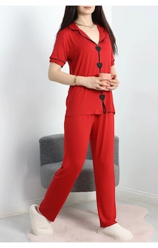 Seka Store Seka Kalp Nakışlı Biyeli Viskon Pijama Takım Kırmızı - 40564.1857. Çok Renkli Seka Store Seka Kalp Nakışlı Biyeli Viskon Pijama Takım Kırmızı - 40564.1857. Çok Renkli