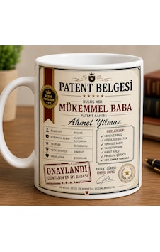 Kişiye Özel Patent Belgesi Baba Kupası İsme Özel Beyaz Seramik Kupa Bardak 330 Ml Kahve Ve Çay Kupası Açık Beyaz Kişiye Özel Patent Belgesi Baba Kupası İsme Özel Beyaz Seramik Kupa Bardak 330 Ml Kahve Ve Çay Kupası Açık Beyaz