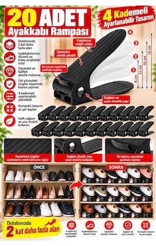 Shoemax 4 Kademeli Ayarlanabilir Ayakkabı Rampası Dolap İçi Yer Tasarruflu Ayakkabı Düzenleyici. 20 Adet Siyah Siyah Shoemax 4 Kademeli Ayarlanabilir Ayakkabı Rampası Dolap İçi Yer Tasarruflu Ayakkabı Düzenleyici. 20 Adet Siyah Siyah