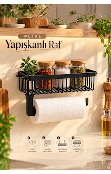Porsima 161244-010 Yapışkanlı Siyah Metal Mutfak Ve Banyo Rafı Ve Kağıt Havluluklu Mutfak-banyo Düzenleyici Porsima 161244-010 Yapışkanlı Siyah Metal Mutfak Ve Banyo Rafı Ve Kağıt Havluluklu Mutfak-banyo Düzenleyici