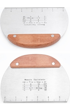 Ahşap Saplı Çelik Hamur Kesici - Kazıyıcı Spatula- Ölçekli Çelik Spatula - 1 Adet Gümüş Ahşap Saplı Çelik Hamur Kesici - Kazıyıcı Spatula- Ölçekli Çelik Spatula - 1 Adet Gümüş