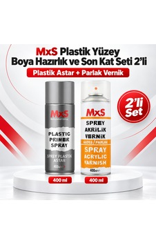 Mxs Plastik Yüzey Boya Hazırlık Ve Son Kat Seti 2 Li Plastik Astar + Parlak Vernik 400 Ml