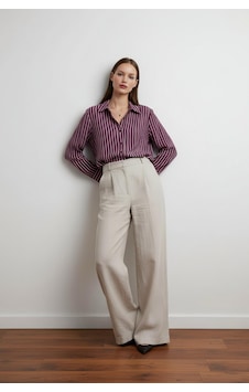 Pera Moda Oversize Çizgili Modal Gömlek Bordo Pera Moda Oversize Çizgili Modal Gömlek Bordo