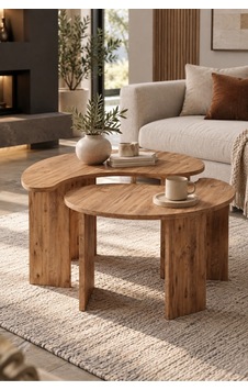 Sulorahome 2'li Oval Modern Orta Sehpa Seti Atlantik Çam Sulorahome 2'li Oval Modern Orta Sehpa Seti Atlantik Çam