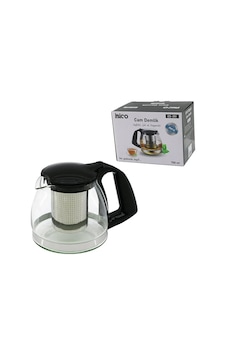 700ml Cam Demlik Çelik Süzgeçli - Plastik Kulp - Kapak - Krom Çerçeve Çok Renkli