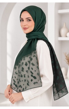 Bihan Store Desenli Jakarlı Tesettür Şal - Hafif Ve Nefes Alan Dokulu Başörtüsü 1862-yağ Yeşili