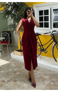 Madmext Bordo Yırtmaç Detaylı Kruvaze Yaka Kadın Elbise Mg2417 Bordo Madmext Bordo Yırtmaç Detaylı Kruvaze Yaka Kadın Elbise Mg2417 Bordo