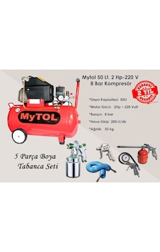 Mytol 2 Hp 50 Litre Yağli Hava Kompresörü ve Havalı Alet Seti N11.41160 Mytol 2 Hp 50 Litre Yağli Hava Kompresörü ve Havalı Alet Seti N11.41160