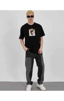 Modi Unisex Bisiklet Yaka Baskılı Oversize T-shirt - Siyah - Mymg180624 Modi Unisex Bisiklet Yaka Baskılı Oversize T-shirt - Siyah - Mymg180624