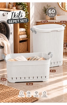 Porsima İkili Çamaşır Sepeti Seti 60 Litre Kapaklı Kirli Çamaşır Sepeti Ve Köşeli Still Çamaşır Sepeti Beyaz Porsima İkili Çamaşır Sepeti Seti 60 Litre Kapaklı Kirli Çamaşır Sepeti Ve Köşeli Still Çamaşır Sepeti Beyaz
