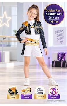 Toyfest K-pop Demon Hunters Golden Rumi Kostüm Seti Çocuk Kız 7-8 Yaş S 122-128 Cm Çok Renkli