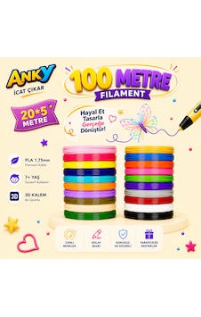 Anky 3d Pen Filament İpla 1.75mm Pla 20 Renk X 5 Metre 3 Boyutlu Kalem Flameti Çok Renkli Anky 3d Pen Filament İpla 1.75mm Pla 20 Renk X 5 Metre 3 Boyutlu Kalem Flameti Çok Renkli