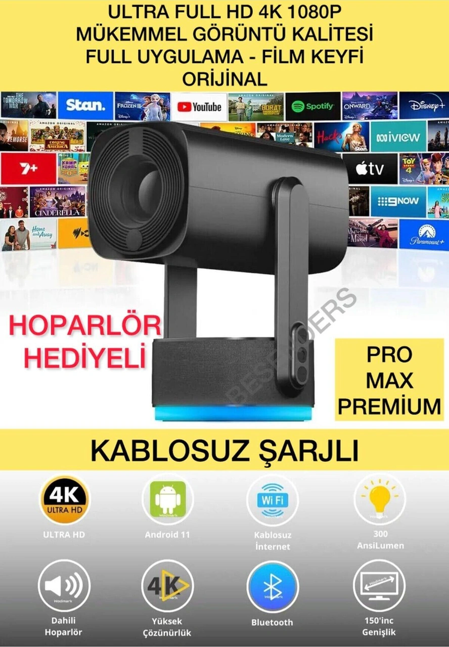 K2 Promax 1080p Kablosuz Yeniversiyon Taşınabilir Projeksiyon Android Wifi Bt Akıllı Sinema-114338