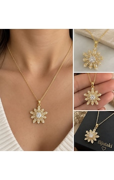 Işıltılı Kar Tanesi Yıldız Figürlü Taşlı Kolye Gold Işıltılı Kar Tanesi Yıldız Figürlü Taşlı Kolye Gold
