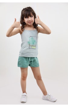 Toontoy Kids Toontoy Kız Bebek 2'li Takım Baskılı Kare Yaka T-shirt & Beli Lastikli Şort Gri Toontoy Kids Toontoy Kız Bebek 2'li Takım Baskılı Kare Yaka T-shirt & Beli Lastikli Şort Gri