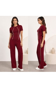 Etiler Collection Kadın Biye Detay Pantolonlu Takım Bordo Etiler Collection Kadın Biye Detay Pantolonlu Takım Bordo