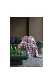 Nixa Skoç Ekose Desenli Püsküllü Çift Kişilik Battaniye Bej Kahve 180x220 Cm Çok Renkli