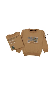İrem Erkek Çocuk Çift Taraf Baskılı Collage Yazı Desenli Kolu Fermuar Detaylı Açık Kahve Sweatshirt Kahverengi