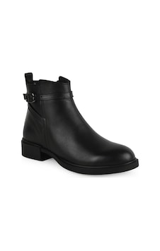 Mamma Mia Mammamia Kadın Bot 26k-1640 Siyah Hakiki Deri Tokalı Kemerli Kısa Topuklu Rahat Klasik Günlük Bootie