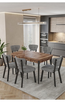 Mutfak Masası Takımı 6 Kişilik Açılır Masa Sandalye Takımı Salon Masası Yemek Masası-elma Takım Ceviz - Gri Mutfak Masası Takımı 6 Kişilik Açılır Masa Sandalye Takımı Salon Masası Yemek Masası-elma Takım Ceviz - Gri