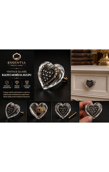 Premium Kristal Kalp Mobilya Kulpu Vintage Taşlı Dekoratif Dolap Kulbu 5 Adet Çoklu Renk