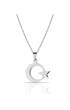 Erkek Ay Yıldız Çelik Kolye -55 Cm Zincir Dahil Ps0302 Gümüş Erkek Ay Yıldız Çelik Kolye -55 Cm Zincir Dahil Ps0302 Gümüş