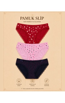 Intive Comfort Desenli Kurdele Detaylı Lacivert/pembe/kırmızı 3'l Çok Renkli Intive Comfort Desenli Kurdele Detaylı Lacivert/pembe/kırmızı 3'l Çok Renkli