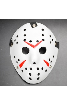 Beyaz Renk Kırmızı Çizgili Tam Yüz Hokey Jason Maskesi Hannibal Maskesi