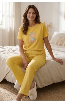 Yeni İnci Pamuk Uzun Alt Kısa Kol Pijama Takımı Sarı Yeni İnci Pamuk Uzun Alt Kısa Kol Pijama Takımı Sarı