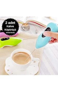 Sengenegel 2 Adet Mini Mikser Kahve Süt Köpürtücü Karıştırıcı Cappucino Mixer Pilli Çırpıcı Mavi