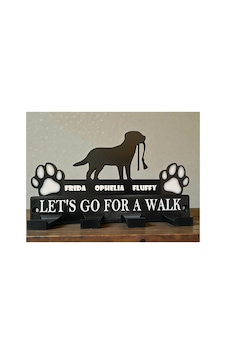 Kişiye Özel İsimli Köpek Tasması Askılığı Let S Go For A Walk 24x14x5 Cm Siyah