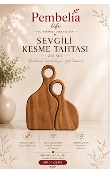2'li Ahşap Sevgili Modeli Kesme Sunum Doğrama Tahtası Kahverengi Kahverengi