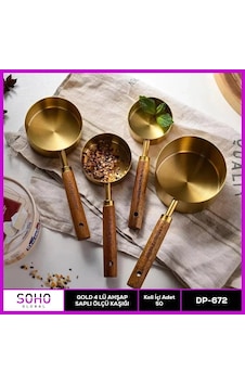 Gold 4'lü Ahap Saplı Ölçü Kaşığı Gold 4'lü Ahap Saplı Ölçü Kaşığı
