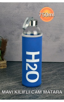 H2o Cam Matara - 750ml - Mavi Kılıflı Mavi H2o Cam Matara - 750ml - Mavi Kılıflı Mavi