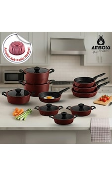Amboss 16 Parça Vento Döküm Tencere Tava Sahan Seti Kırmızı PKT.AMBOSS.011 Kırmızı Amboss 16 Parça Vento Döküm Tencere Tava Sahan Seti Kırmızı PKT.AMBOSS.011 Kırmızı