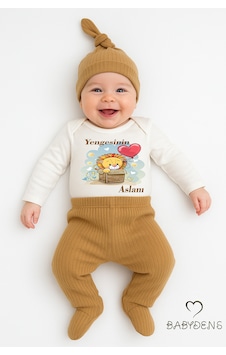 Babyden's Yengesinin Aslanı 3 Lü Bebek Takımı Pamuklu Fitilli Kumaş Uzun Kollu Zıbın, Patikli Pantolon, Şapka Açık Kahverengi Babyden's Yengesinin Aslanı 3 Lü Bebek Takımı Pamuklu Fitilli Kumaş Uzun Kollu Zıbın, Patikli Pantolon, Şapka Açık Kahverengi
