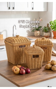 Porsima Pbt-919 3lü Hasır Sepet Kapaklı Bambu Sepet Seti Dekoratif Banyo Mutfak Düzenleyici Patates Soğan Sepeti Organizeri Ahşap Porsima Pbt-919 3lü Hasır Sepet Kapaklı Bambu Sepet Seti Dekoratif Banyo Mutfak Düzenleyici Patates Soğan Sepeti Organizeri Ahşap