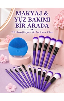 Makyaj Ve Yüz Bakım Seti 12 Li Mor Makyaj Fırçası Silikon Yüz Temizleme Ve Cilt Bakım Cihazı - Lisinya Makyaj Ve Yüz Bakım Seti 12 Li Mor Makyaj Fırçası Silikon Yüz Temizleme Ve Cilt Bakım Cihazı - Lisinya