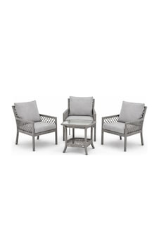 Oslo Raddan 1+1+1 Bistro Set Minderli 3 Kişilik Raddan Oturma Grubu Bahçe Balkon Teras Set Gri Gri