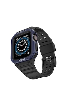 Apple Watch 42mm Kr401 Silikon Kordon - Siyah-mavi Apple Watch 42mm Kr401 Silikon Kordon - Siyah-mavi