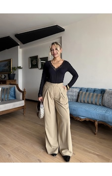 Keymoda Kadın Dökümlü Pileli Pantolon Bej Keymoda Kadın Dökümlü Pileli Pantolon Bej