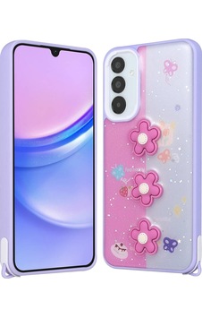 Galaxy A05s Kılıf Parlayan Simli Kabartma Figürlü Zore Cevze Kapak Mor Papatya Galaxy A05s Kılıf Parlayan Simli Kabartma Figürlü Zore Cevze Kapak Mor Papatya