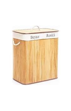 Dikdörtgen İki Bölmeli İç Bez Bambu Ahşap Kirli Çamaşır Sepeti İp Kulp 52x32x62cm 5468 Varsoph Dikdörtgen İki Bölmeli İç Bez Bambu Ahşap Kirli Çamaşır Sepeti İp Kulp 52x32x62cm 5468 Varsoph