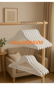 Kulvaravm 12 Adet Ahşap Elbise Askısı Beyaz