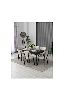 80x130 Açılabilir Masa + 6 Elma Sandalye Masa Takımı Krem Krem 80x130 Açılabilir Masa + 6 Elma Sandalye Masa Takımı Krem Krem
