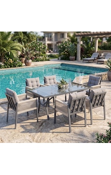 Viro Rattan Bahçe Masa Takımı 100x200 6 Kişilik Rehome Gri Viro Rattan Bahçe Masa Takımı 100x200 6 Kişilik Rehome Gri