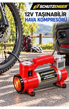 12v Araç Çakmak Girişli Taşınabilir Hava Kompresörü 150 Psı Göstergeli Ve Işıklı Lastik Şişirme Pompası Kırmızı