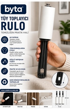 60 Yaprak Tüy Toplayıcı Rulo Yapışkan Kıyafet, Koltuk, Halı Ve Evcil Hayvan Tüy Temizleme Rulosu